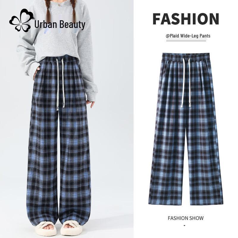 Women's High-Waist Plaid Wide-Leg Pants