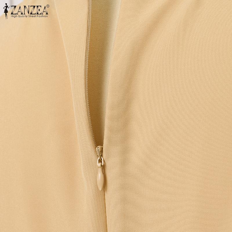 ZANZEA Women Casual V-Neck Summer Short Sleeve Long Dress