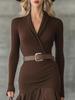 Women's Autumn New Solid Color Patchwork V-Neck Long Sleeve Dress Maxi Dress