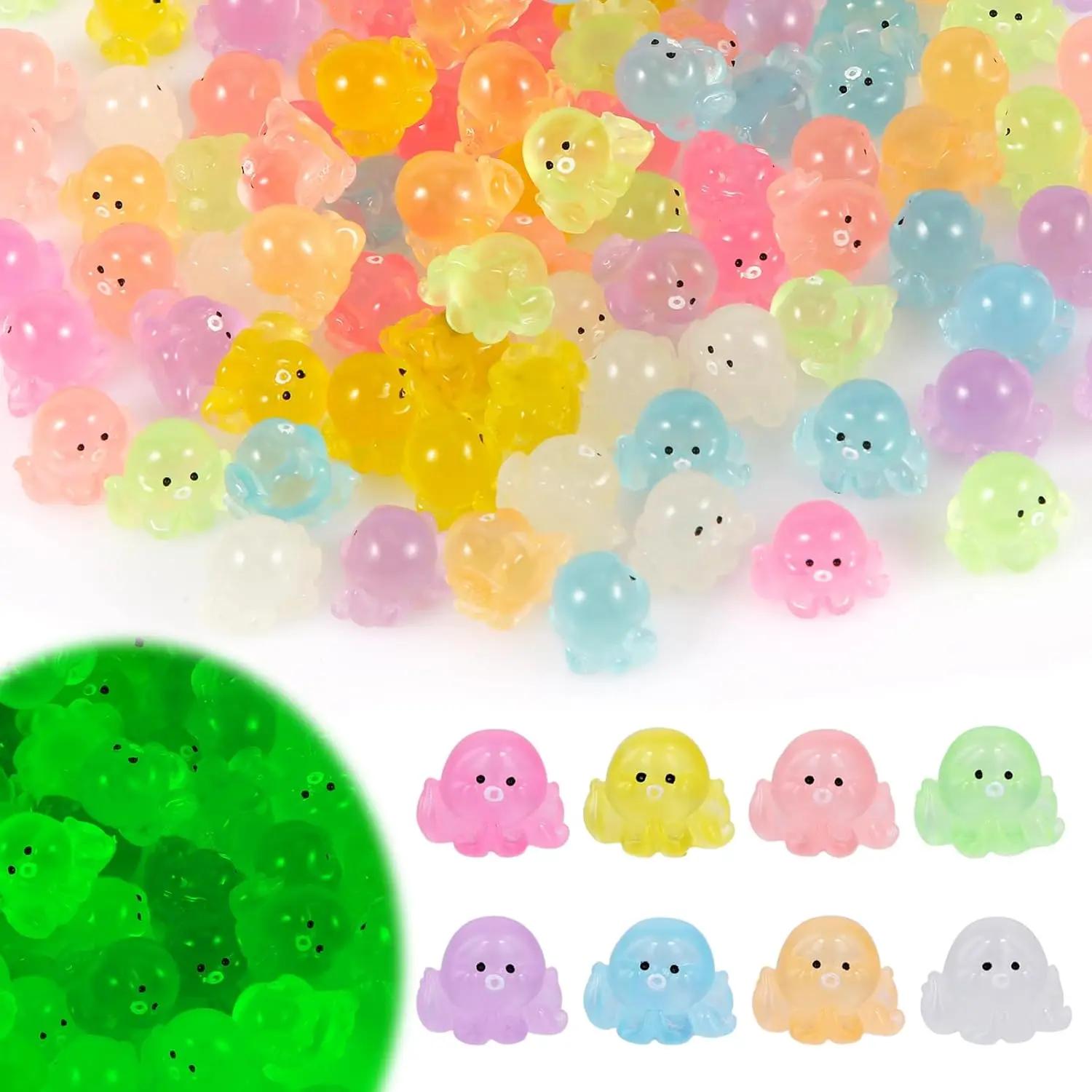 

100/50Pcs Kawaii Luminous Colorful Octopus Mini Octopus Resin Animal Home Decor Fairy Garden DIY Dollhouse Decoration 50Pcs