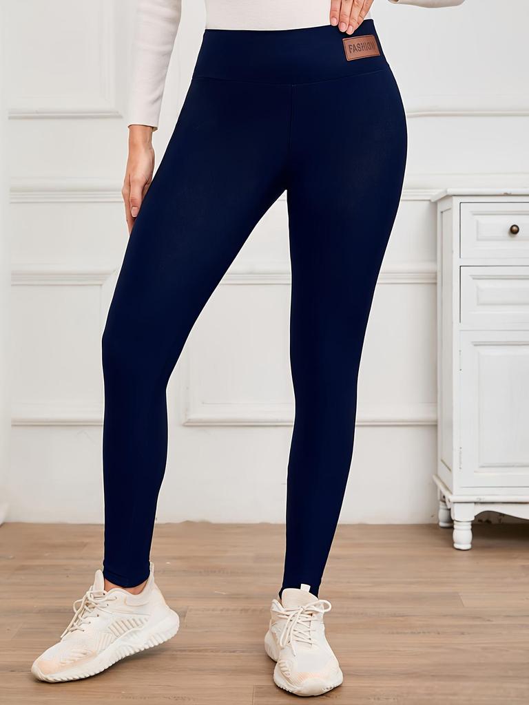 Fleece-lined Women's Leggings: Solid Color, High Elasticity, Perfect for Autumn/Winter Yoga and Outdoor Running.