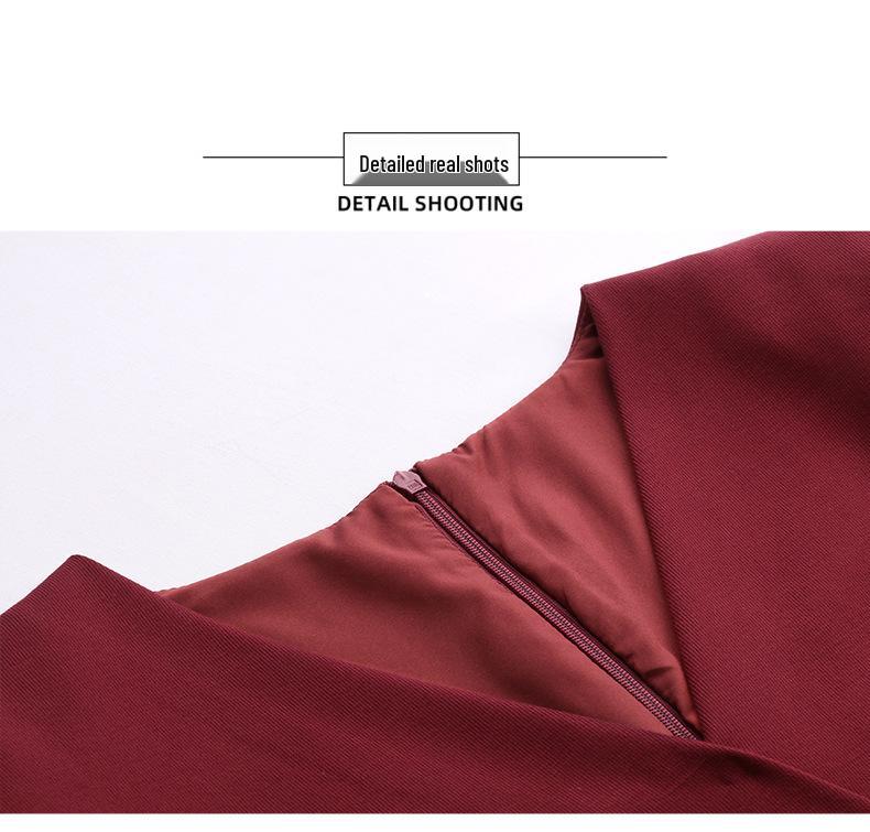 Elegant V-neck Solid Color Midi Dress with Long Sleeves - Spring 2025