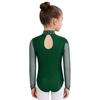 Leotardo de patinaje artístico para niñas Cuello alto Manga larga Espalda descubierta Parche de malla Patchwork Brillante Pedrería Bodis