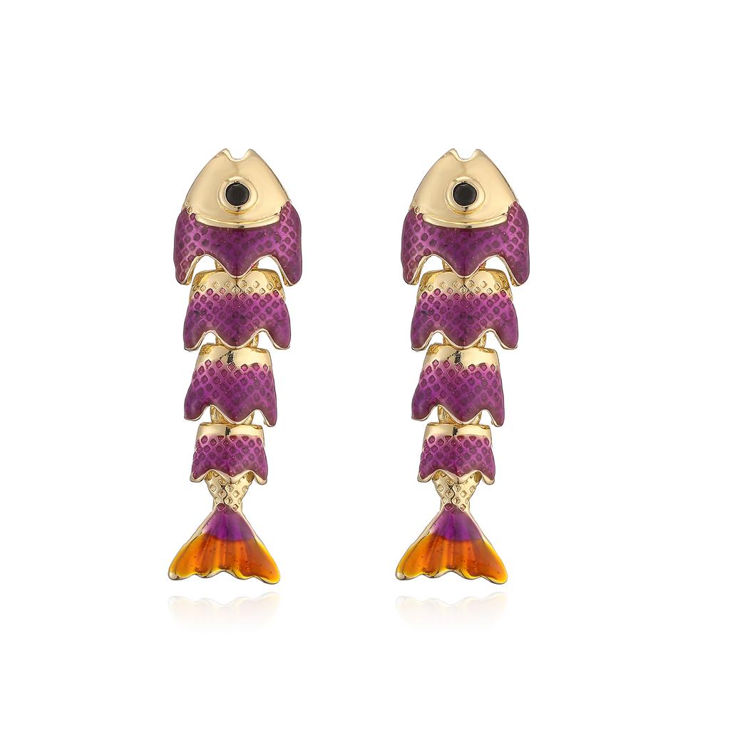 Colorful Fish-Motif Fashion Metal Zircon Handmade Colored Bracelet/Stud Earrings Women's Lucky Charm Accessories Gift