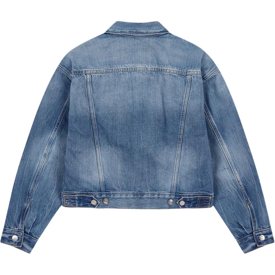 Calvin Klein Vintage Wash Denim Jacket With Lapel Women Jackets Blue 40WL781-Q24