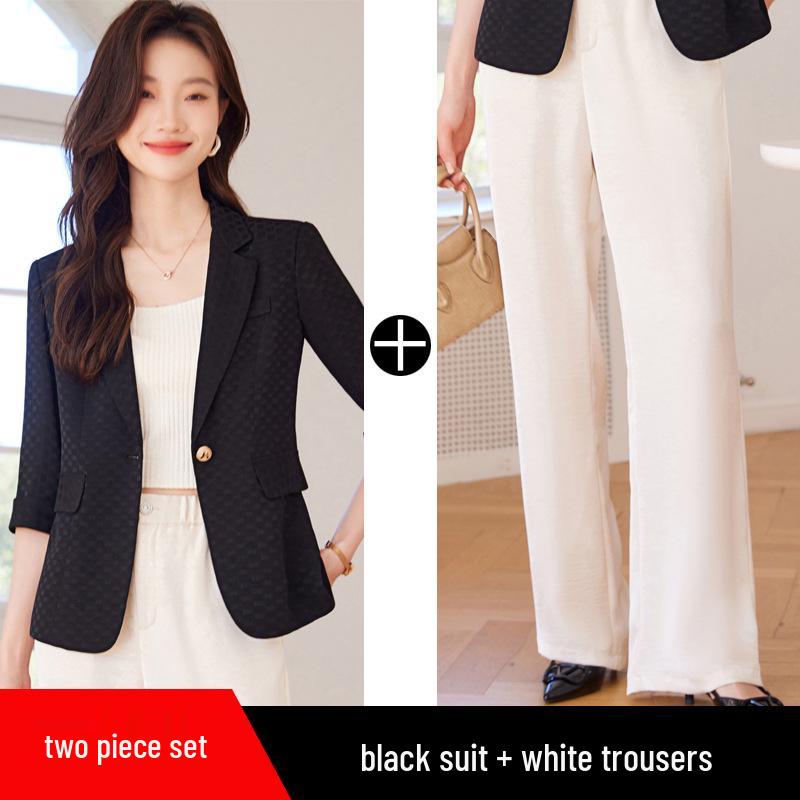 New Women's Elegant Casual Black Mid-Sleeve Suit Jacket
