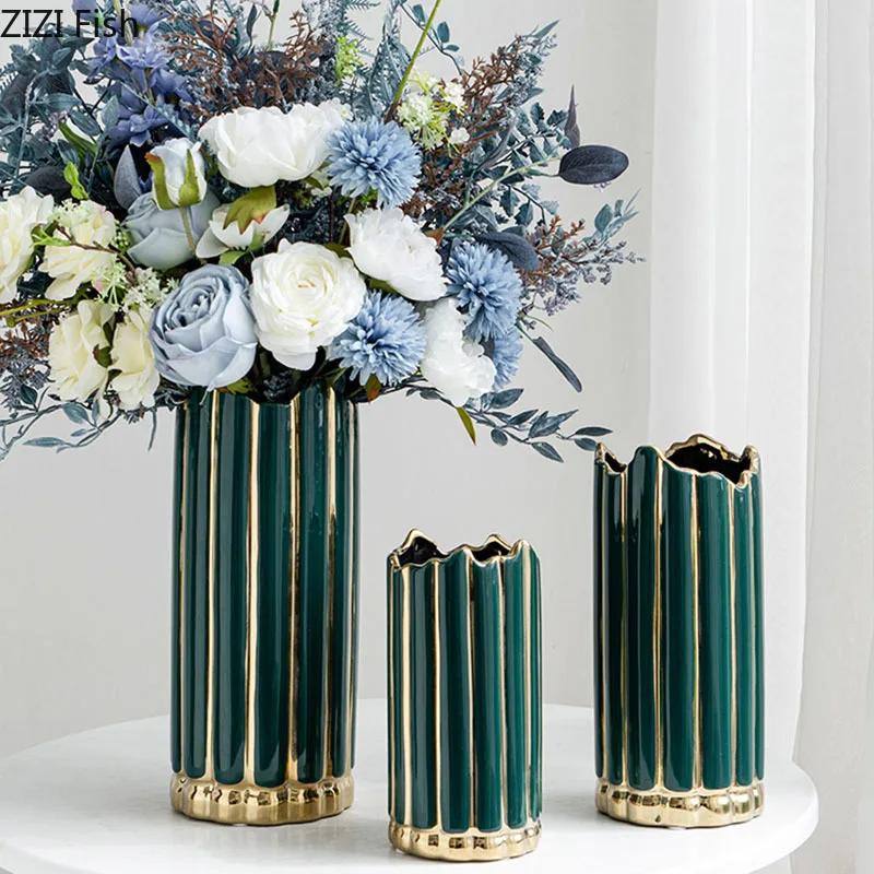 Zlacená malovaná keramická váza Válcové vázy na květiny Dekorace na stůl Ornamenty Květinové aranžmá Nordic Home Decor