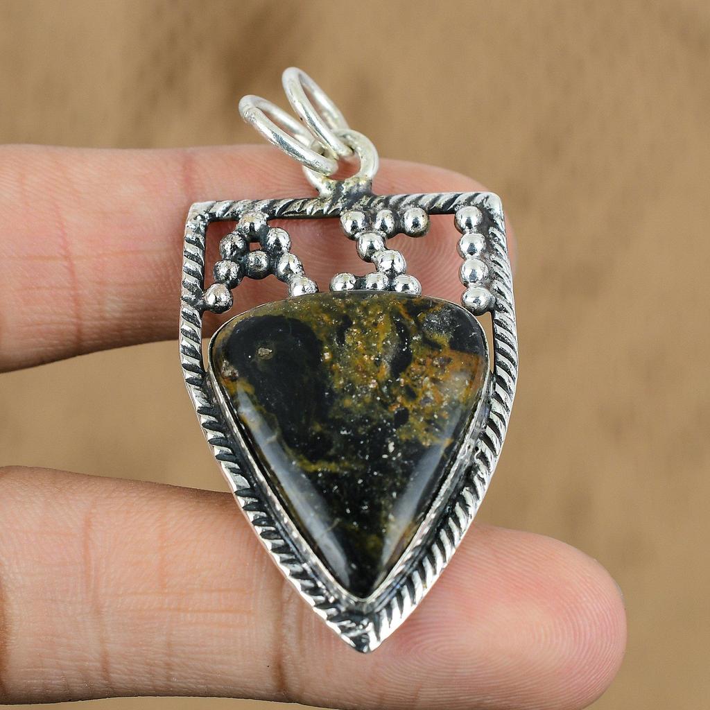 Natural Golden Pietersite Gemstone Pendant 925 Sterling Silver Indian Jewelry