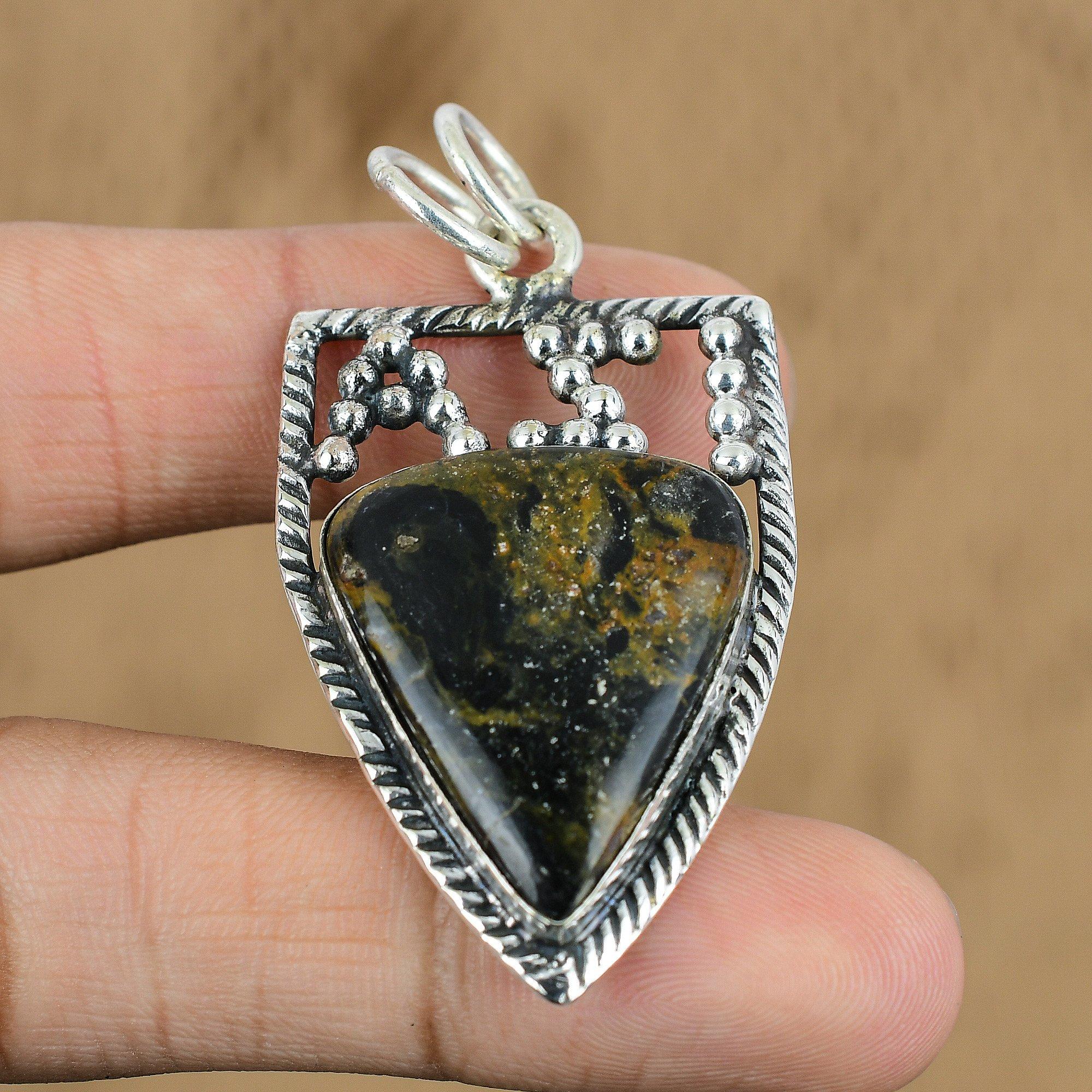 

Natural Golden Pietersite Gemstone Pendant 925 Sterling Silver Indian Jewelry