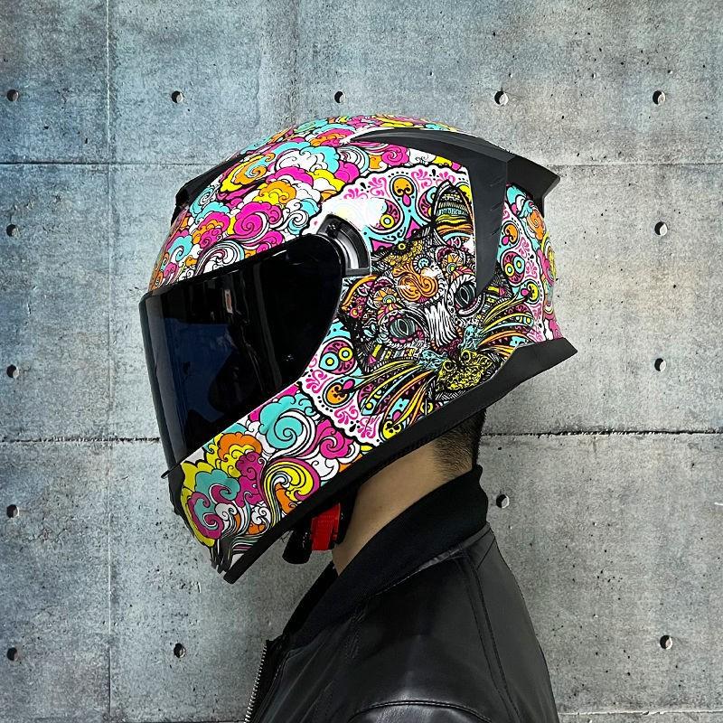 LVS Full Face Motorcycle Helmet Men Women Racing Style Glossy Colorful Design DOT Approved Size S M L XL