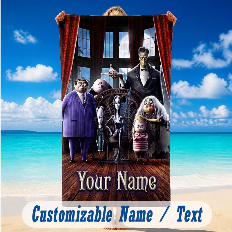 Beach Towel Custom Name Text, Quick Dry Large Towel For Beach HomeThe Addams Family