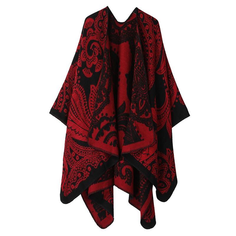 Womens Oversized Knit Shawl Wrap Scarf Ethnic Warm Fleece-Like Cape Travel Winter