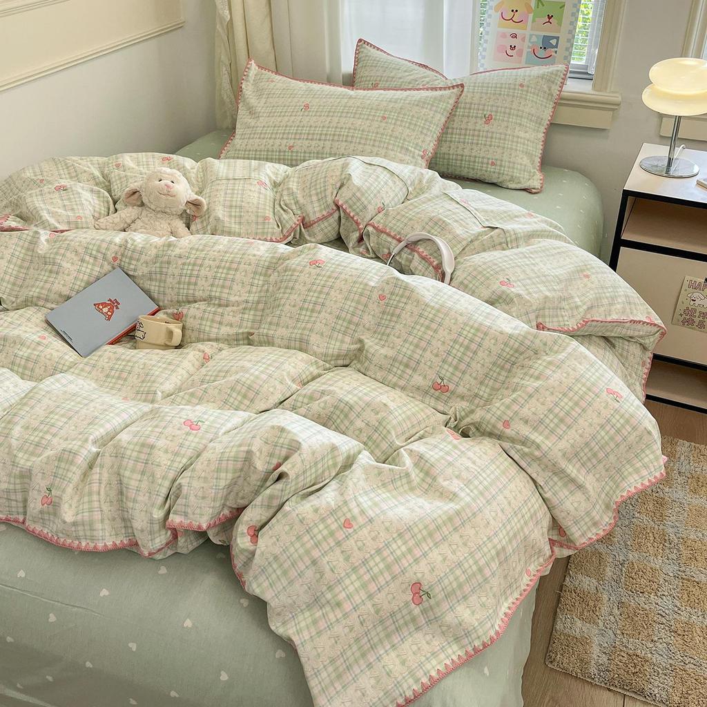 Fresh Spring/Autumn Cotton Girlish Bedding: 3-Piece Duvet Cover and Sheet Set, All-Season Comfort