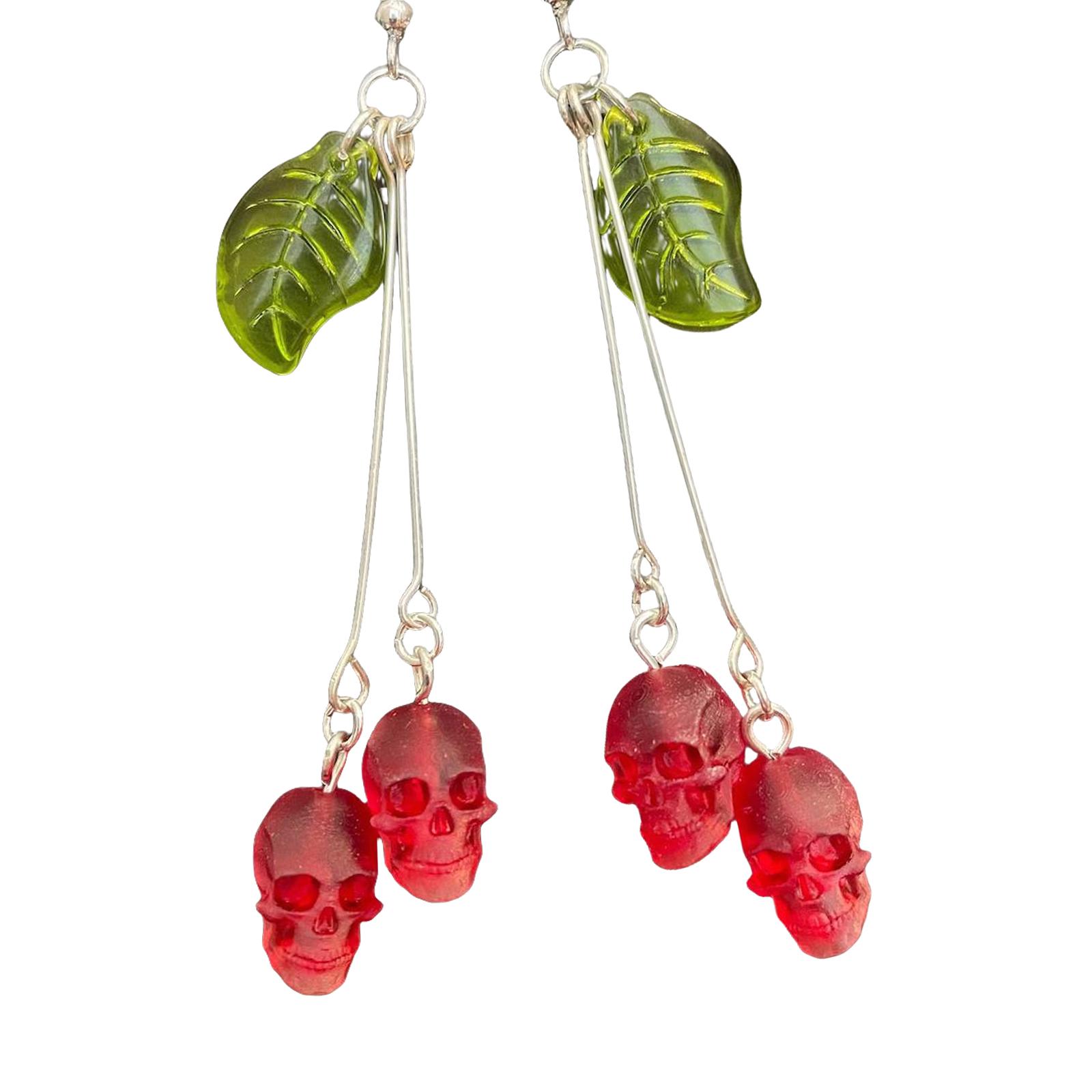

Unique Gothic Skull Cherry Earrings Fashionable Gothic Red Skull Earrings Unique Ear Pendant For Ladies And Girls