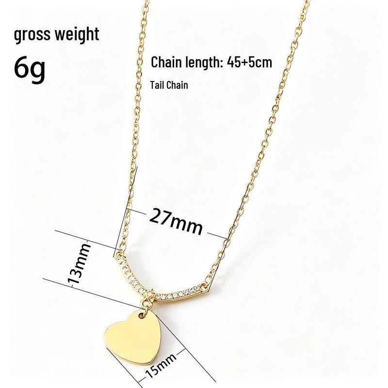 V-Shaped Stainless Steel Peach Heart Necklace with Multi-Drill Cross Chain and Laser Color Printing