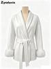 Fall French Wool Coat Short Jacket Women Fluffy Sleeve V-Neck Tie Waist Solid Color
