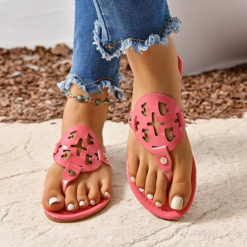 Snake pattern pinch slippers women's new summer large size casual women's flat bottom beach herringbone cool slippers