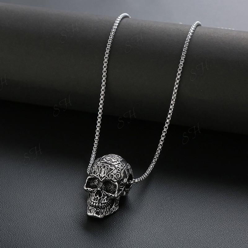 Vintage Hip-Hop Punk Skull Pendant Necklace For Men Alloy Steel Retro Style Skull Pendant Necklace Jewelry Gifts