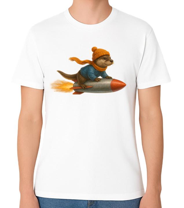Otter Riding Rocket Unisex T-Shirt Funny Animal Adventure Graphic Tee S разноцветный