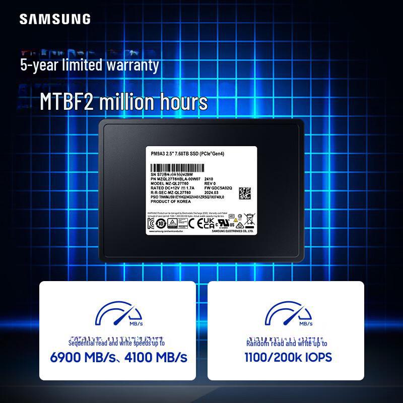 

Samsung PM9A3 Enterprise SSD: U.2 NVMe PCIe 4.0x4 for Servers 960GB