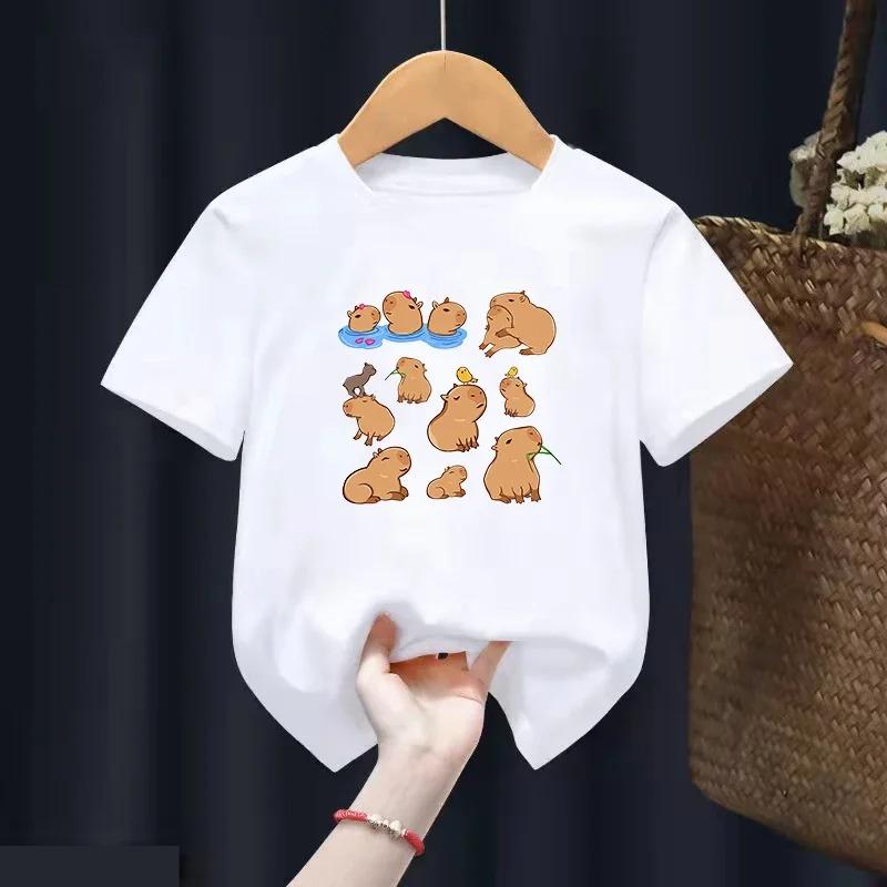 Love Capybara Animal Print T Shirt for Girls/Boys Funny Guinea Pig Tshirt Kawaii Kids Clothes Summer Tops Short Sleeve T-Shirt