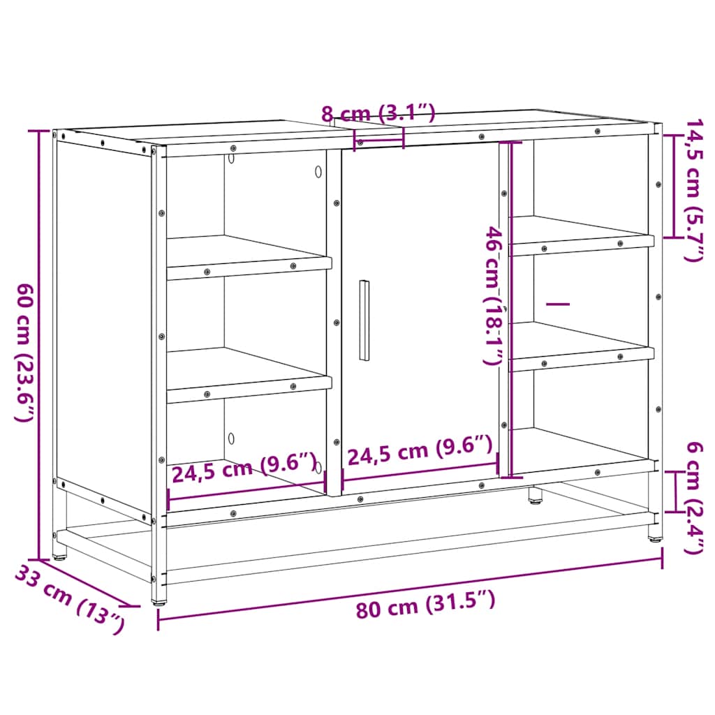 Bathroom Vanity Unit Grey Sonoma 80 x 33 x 60 cm Particleboard