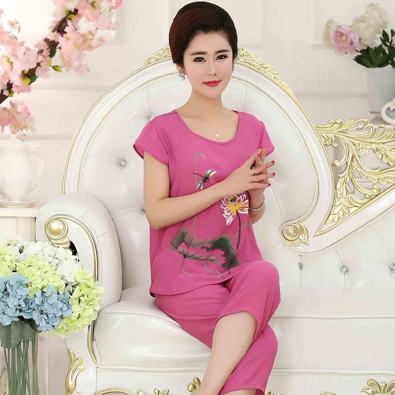 

GMXIA Summer Cotton and Linen Short-sleeved Two-piece Set for Women, Thin Spring and Summer Home Wear for Middle-aged and Elderly Grandmothers XL