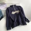 American Vintage Letter Embroidered Loose Fit Pullover Hoodie For Casual Women