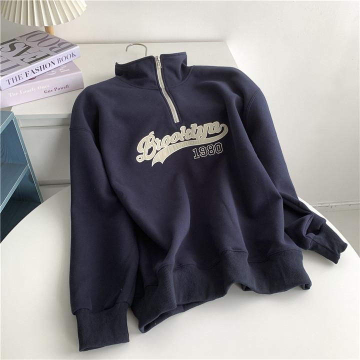 American Vintage Letter Embroidered Loose Fit Pullover Hoodie For Casual Women
