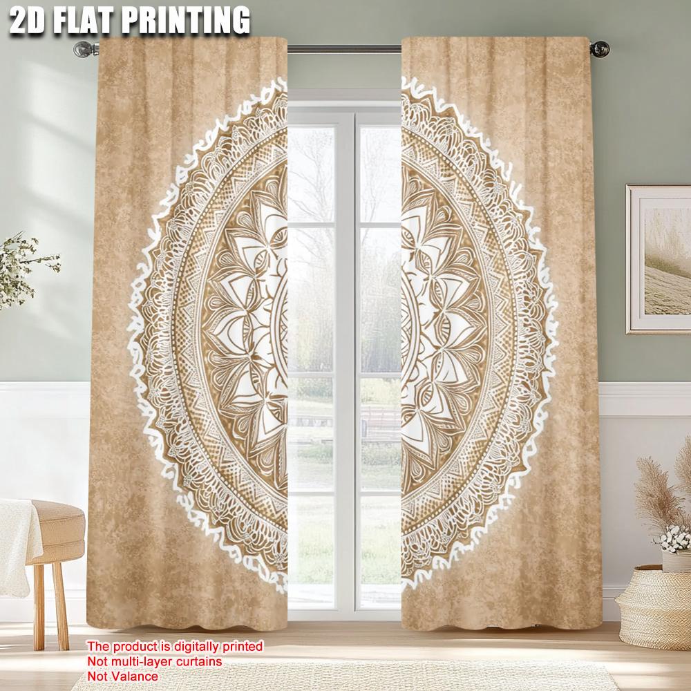 2pcs, Window Curtain 2D Plane Printing Bohemian Mandala Versatile Polyester Fabric (without Rod) Festive Perfect for Bedroom,