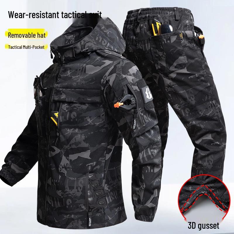 Unisex Wear-Resistant Camouflage Workwear Set for Spring & Autumn - Breathable, Thickened, Outdoor Tactical & Mountaineering Clothing.