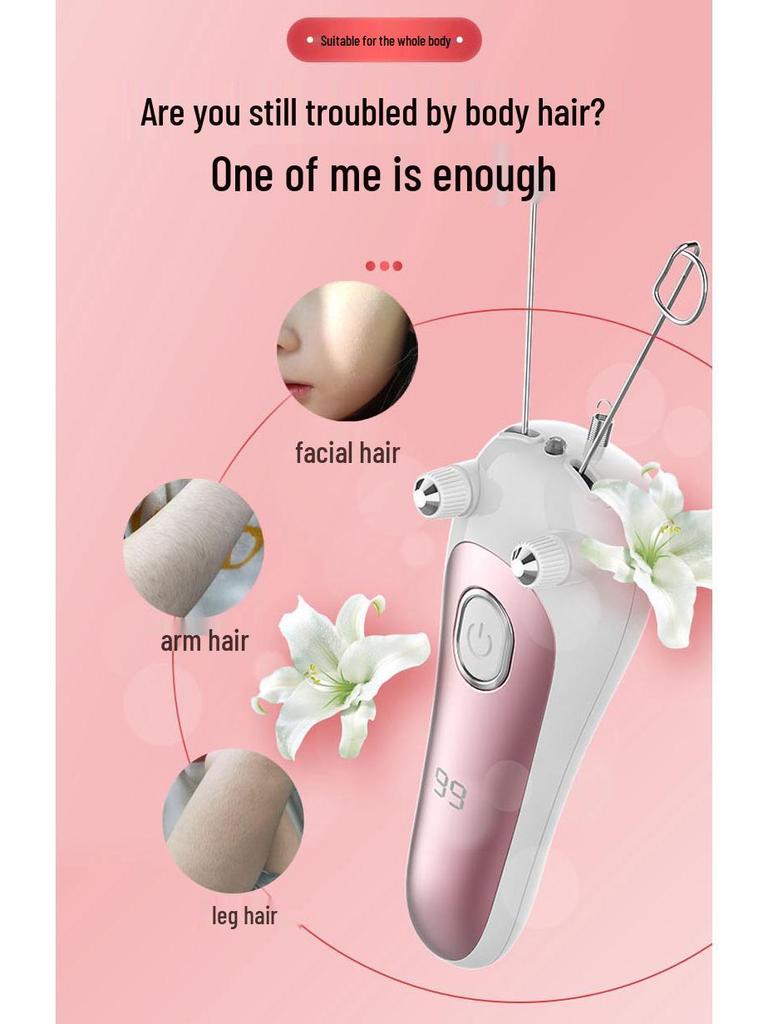 Rechargeable Facial Hair Removal Threading Device with Tweezers