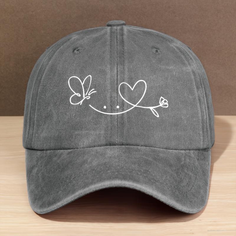 Unisex VintageInspired Soft Top Baseball Cap with Butterfly  Heart Design  Adjustable FitLightweight Polyester