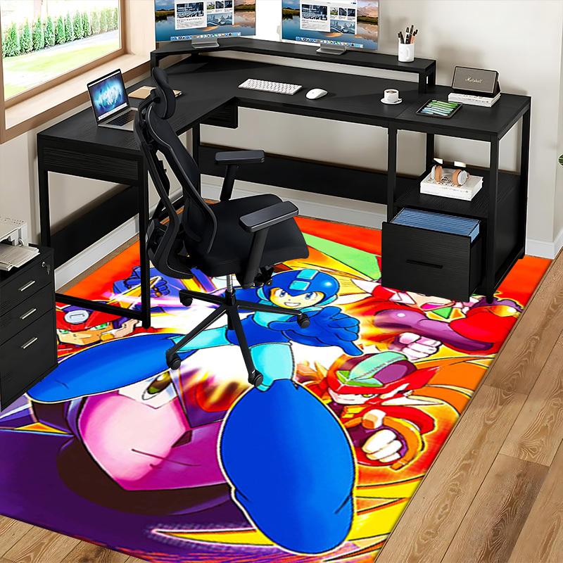 1pc Mega Man Anime Cartoon Design Office Chair Mat Non-Slip Carpet for Home Decor, Living Room, Bedroom, Game Room - Perfect Gift for Fans.Y059