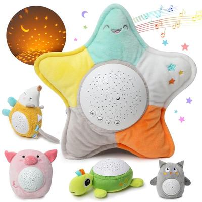 Soft Stuffed Sleep LED Night Lamp Stuffed Animal Plush Toys with Music Stars Projector Light Baby Toys for Children Gifts