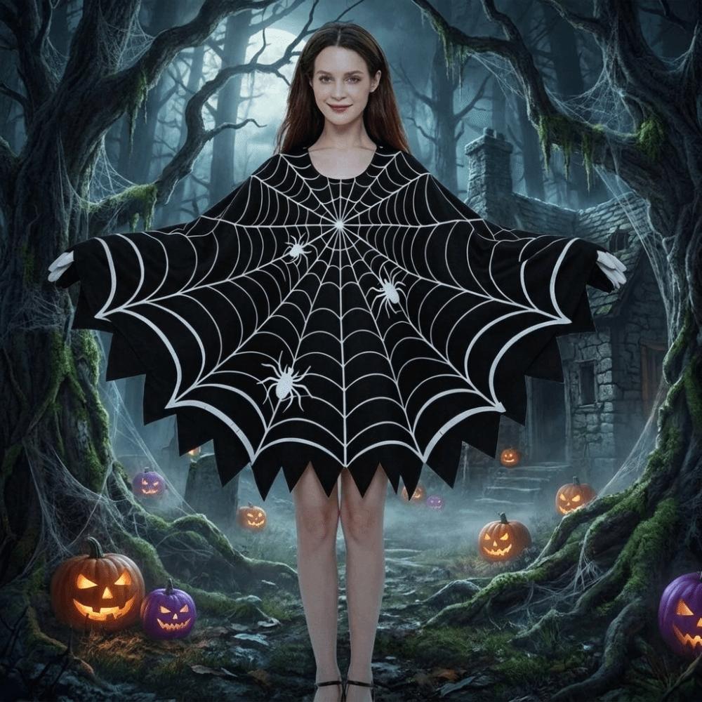 Black Shawl Halloween Spider Web Cloak Scary Poncho Cape Cosplay Party Costume  Halloween Costume