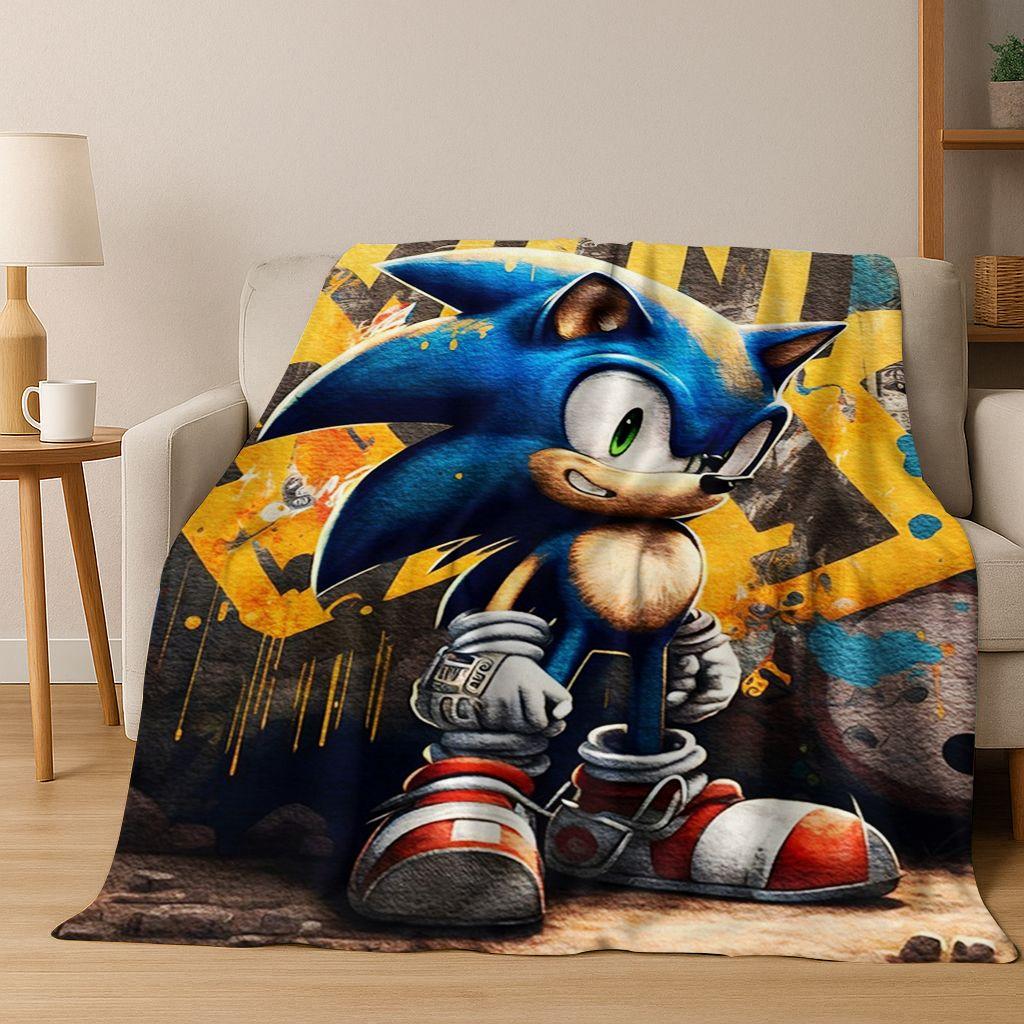 Classic S-Sonic Cartoon Game Flannel Blanket Soft Warm Throw Blanket for Bed Bedroom Living Room Travel Picnic Office Gift Kids