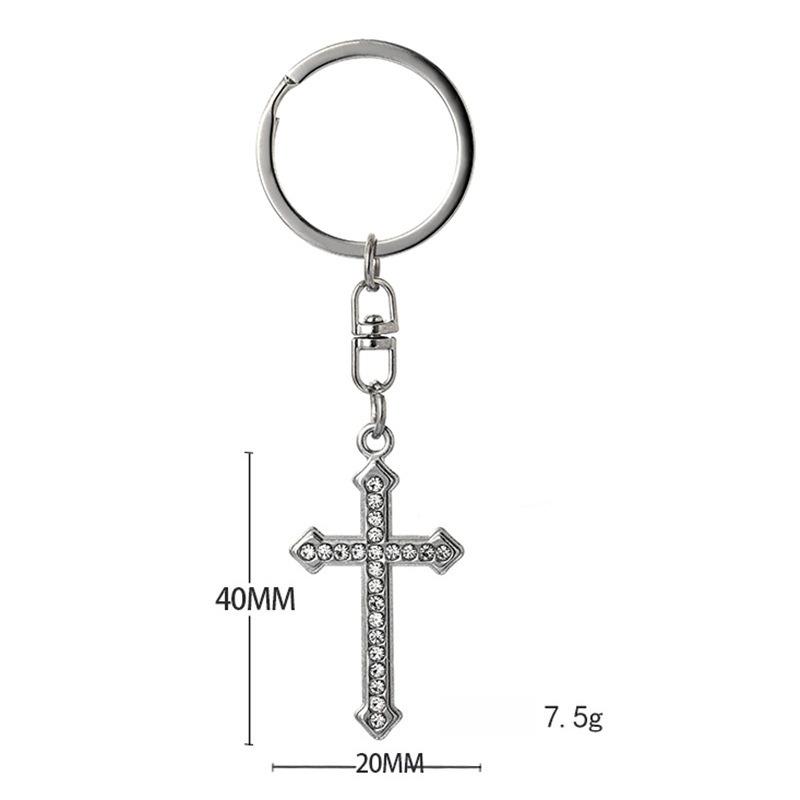 Rhinestone Cross Stainless Steel Keychain INS Simple Style Fashion Bag Pendant Practical Gift for Girlfriend
