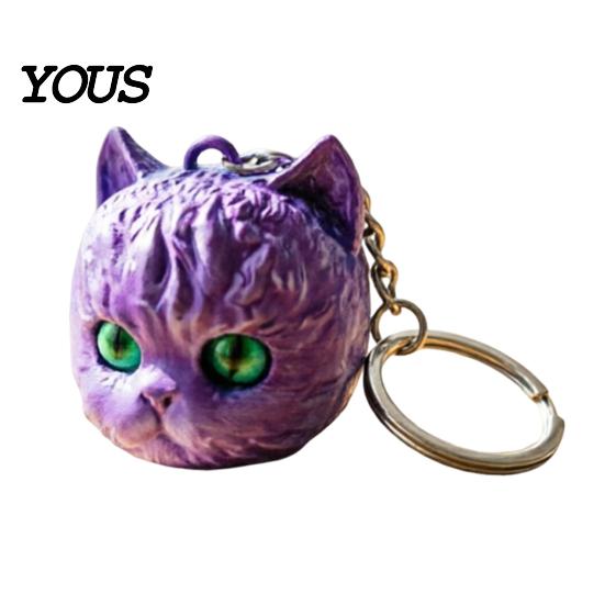 High-end Cat Accessory 3D Printed Head Keychain, Cute Kawaii Kitten Bag Charm with Pearlescent Finish & Bright Green Eyes, Lightweight Animal Pendant