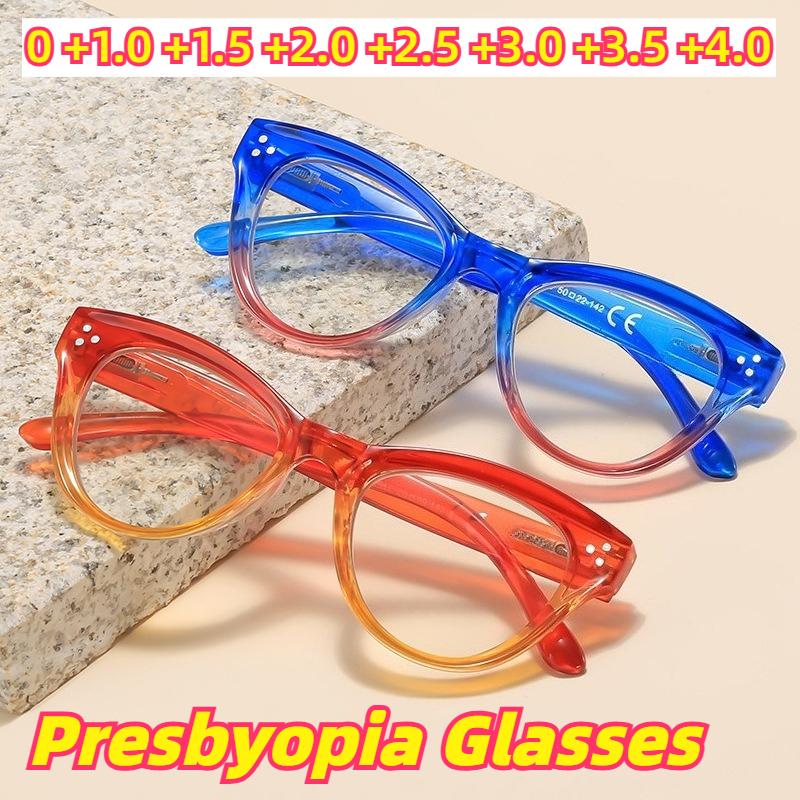 Large-Frame Cat-Eye Presbyopia Glasses Women's INS Style Blue Light Blocking Reading Glasses with Plus Diopters 0 To +4.0