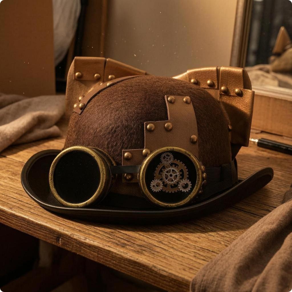 Steampunk Tophat Håndlavet med Briller Velour Filt