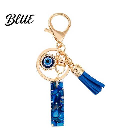 Keychain Charm Blue Series Pendant Initial Letter Key Chain with Eyes Pendant Tassel