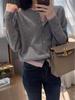 Korean Style 100% Wool Color Block Women's Layered Knit Cardigan – High-End Lazy Style Round Neck Sweater.