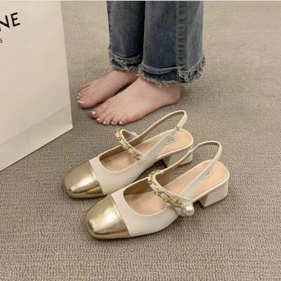 Mode Damen Elegante High Heel Sandalen Neu 2024 Frühling Sommer Modische Dicke Mittelhohe Absätze Mary Jane Schuhe Flach Französischer Stil