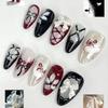 24PCS Pink Blush French False Nails Sweet Cool Metallic Silver Bow Heart with Swirl Pattern Almond Press on Nails Full Cover Tip