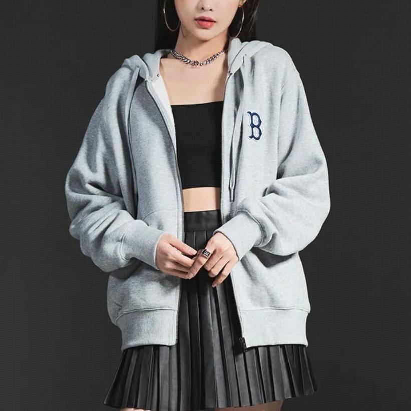MLB Casual Classic Letter Zip Hoodie Jacket Unisex jackets Light-Gray 3ATRB0426-43MGS