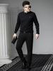 European Men's Autumn and Winter Warm Knit Sweater Casual Fake Two-Piece Knitwear Trendy Badge Crew Neck Sweater for Men