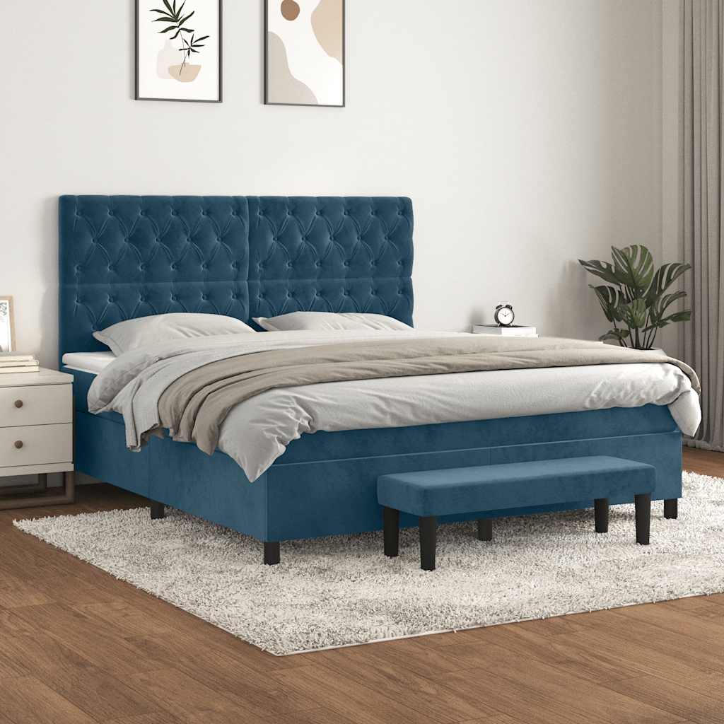 Box Spring Bed with Mattress Dark Blue 160 x 200 cm Velvet