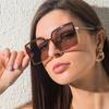 Modne Damskie Duże Kwadratowe Bezoprawkowe Okulary Przeciwsłoneczne Markowe Designerskie Płaski Top Duże Okulary Słoneczne Damskie Jednoczęściowe Podróżne Gafa De Sol
