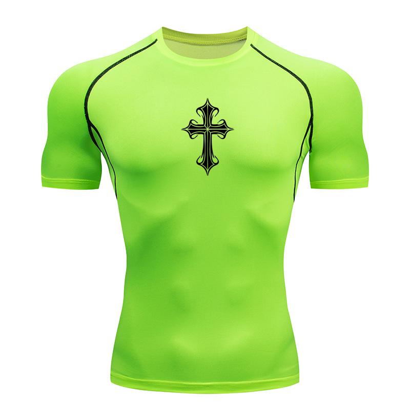 Cross Print Compression Shirts for Men Athletic Quick Dry Tshirt Tees Tops Gym Workout Running Rash Guard Baselayers Undershirts